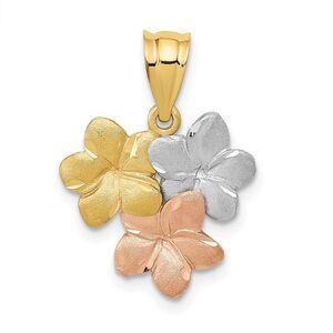 14k Tri-color Gold Satin Triple Plumeria Pendant, 15mm (9/16 inch)